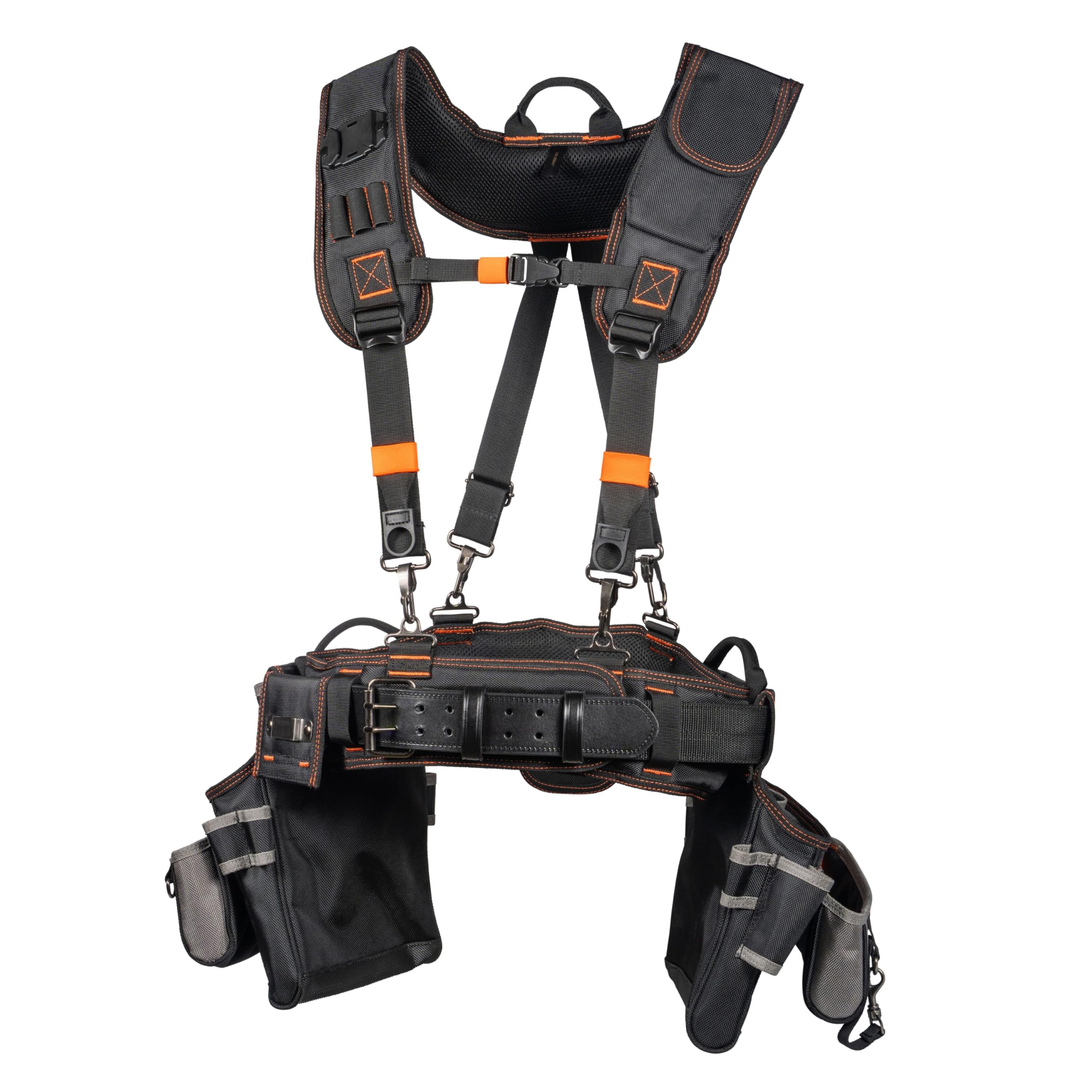 Klein Tools Tool Rig, Padded Tool Belt with Suspenders, 23 Pockets, Adjustable 30-52in Waist for Construction