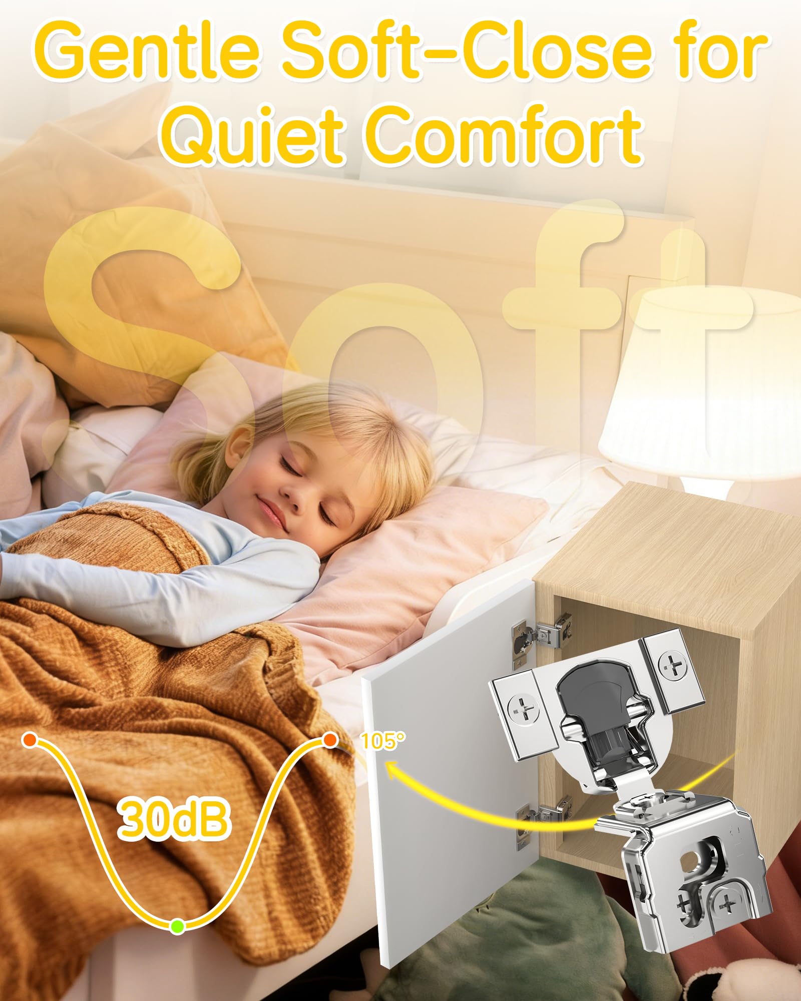 Onemake Face Frame Soft Close Cabinet Hinges, 105° Concealed Hinge, Smooth Slow Self Closing, 3D Adjustable, Hidden Hardware Replacement for Kitchen, Wardrobe, Cupboard Door