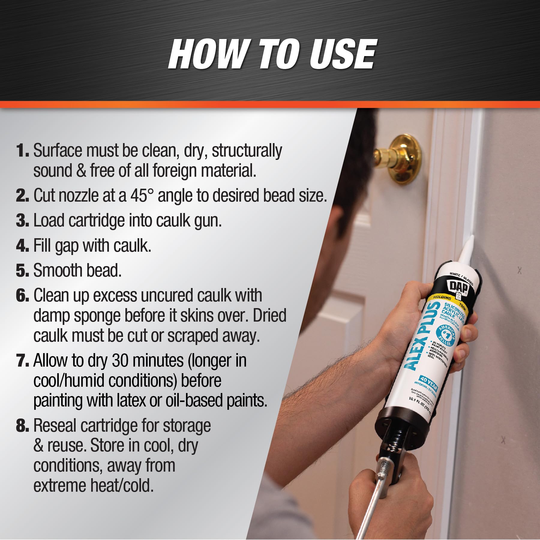 DAP Alex Plus Acrylic Latex Caulk, White, 10.1 Oz (7079818152)