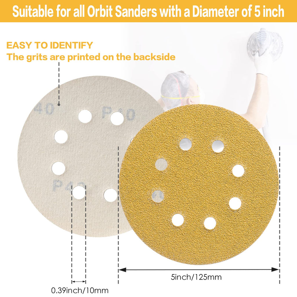 POTUINOM 5 Inch 8 Hole Sanding Discs