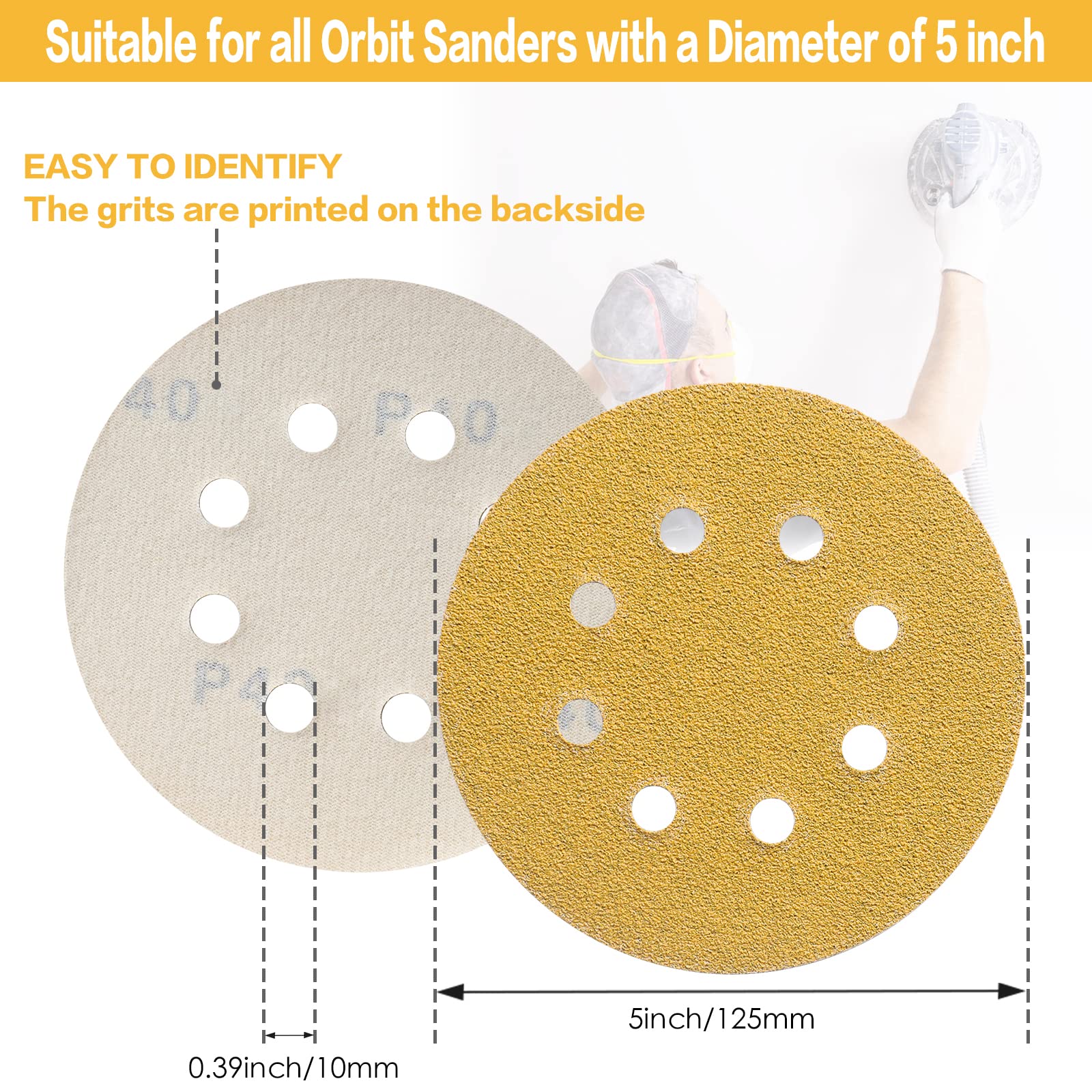 POTUINOM 5 Inch 8 Hole Sanding Discs