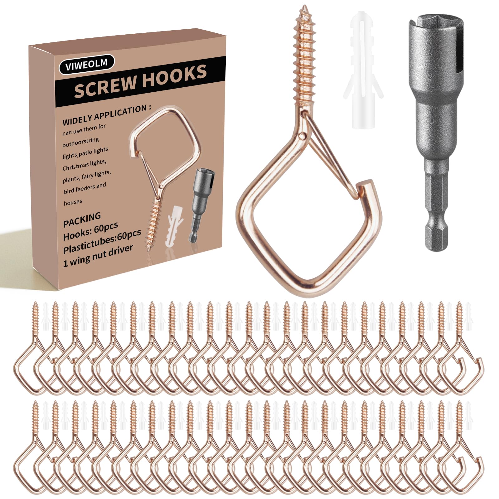 Viweolm Eye Hooks Screw Heavy Duty,Ceiling Hooks for Hanging Plants,String Lights,Cup,Wind Chime,Bird Feeders. Plant Hanger Indoor&Outdoor