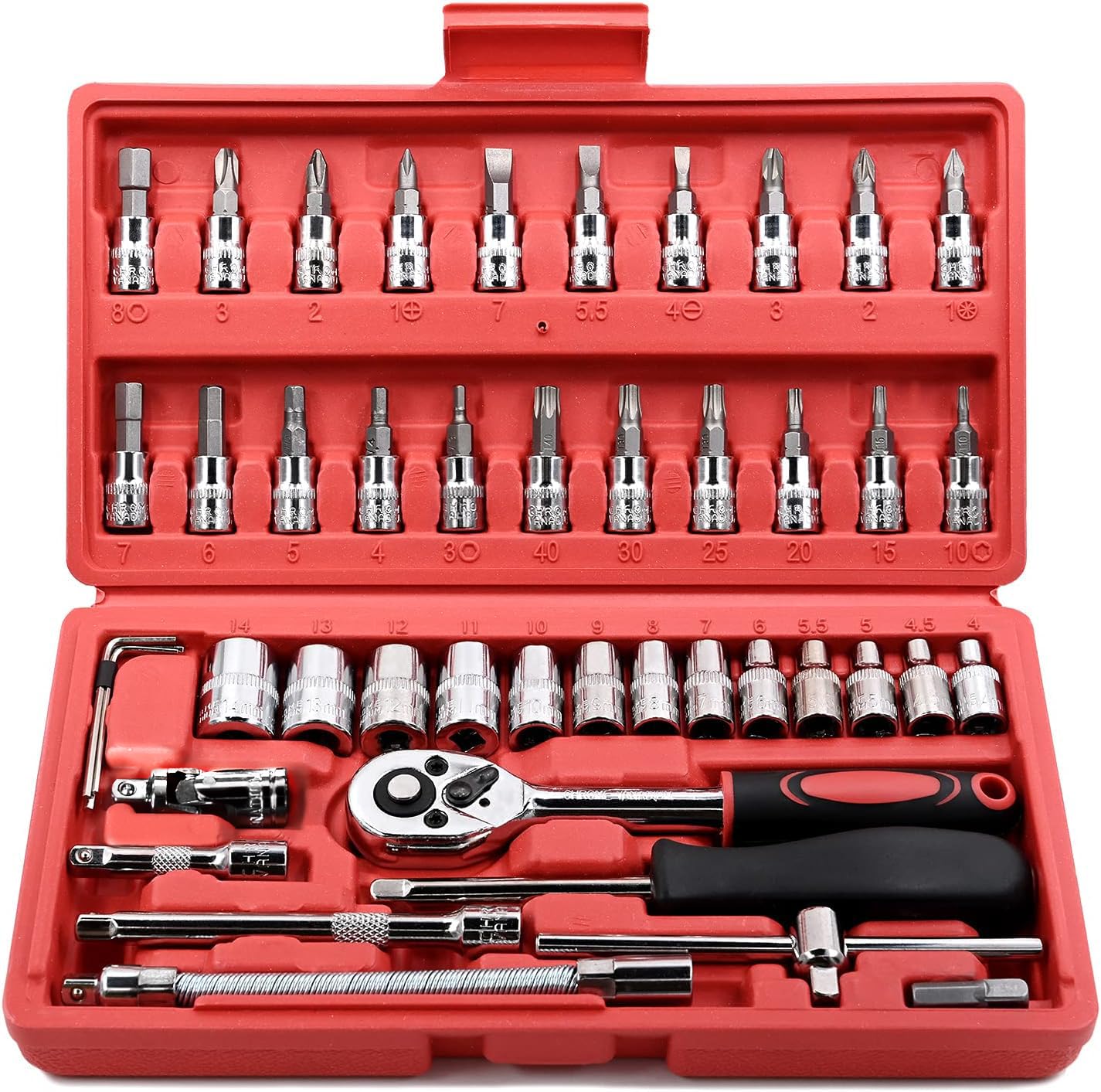 Egofine Drive Socket Ratchet Wrench Set, with Socket Set Metric and Extension Bar for Auto Repairing and Household, with Storage Case