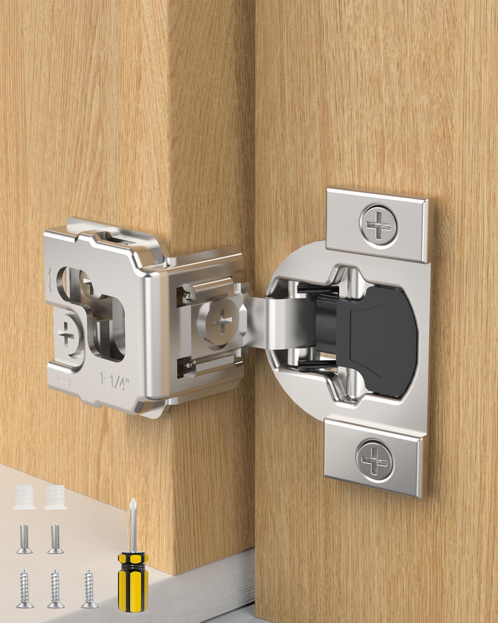 Onemake Face Frame Soft Close Cabinet Hinges, 105° Concealed Hinge, Smooth Slow Self Closing, 3D Adjustable, Hidden Hardware Replacement for Kitchen, Wardrobe, Cupboard Door