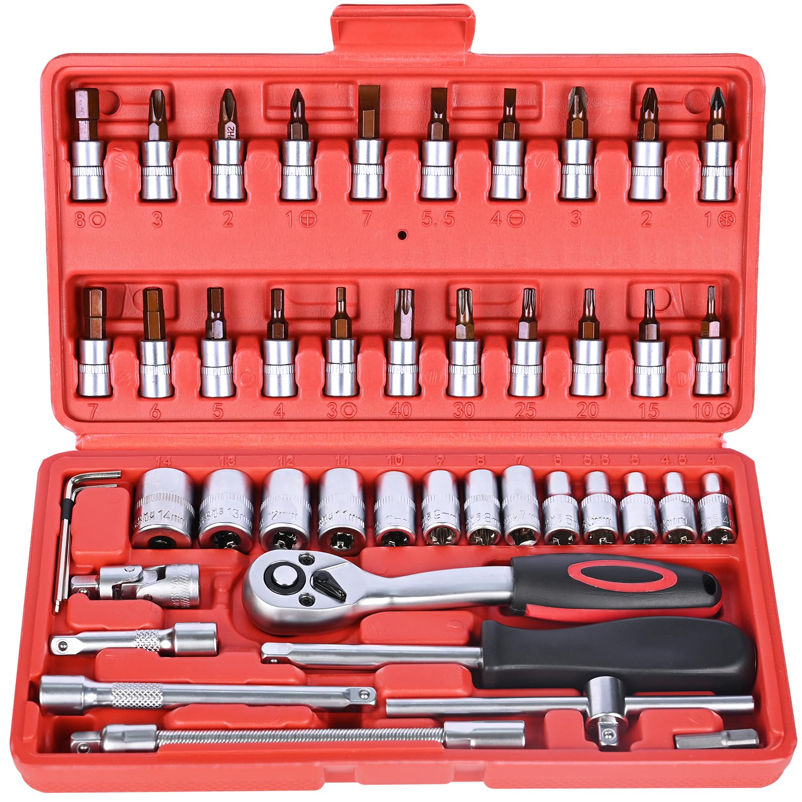Egofine Drive Socket Ratchet Wrench Set, with Socket Set Metric and Extension Bar for Auto Repairing and Household, with Storage Case