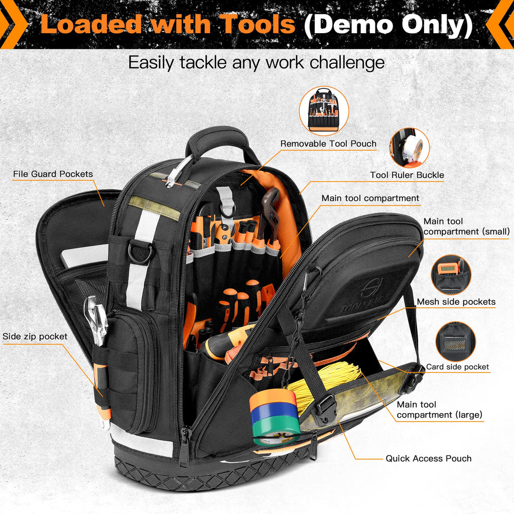 Tool Backpack Bag, Electrician Tool Bag 78-Pockets & Loops Tools Bag HVAC Tool Bags for Men, Heavy Duty Storage Construction tools Backpack