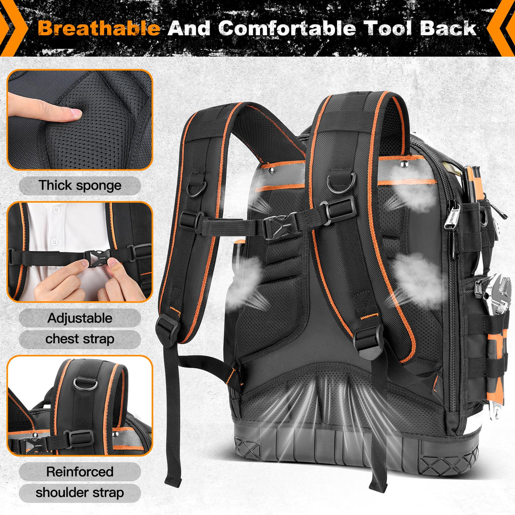 Tool Backpack Bag, Electrician Tool Bag 78-Pockets & Loops Tools Bag HVAC Tool Bags for Men, Heavy Duty Storage Construction tools Backpack