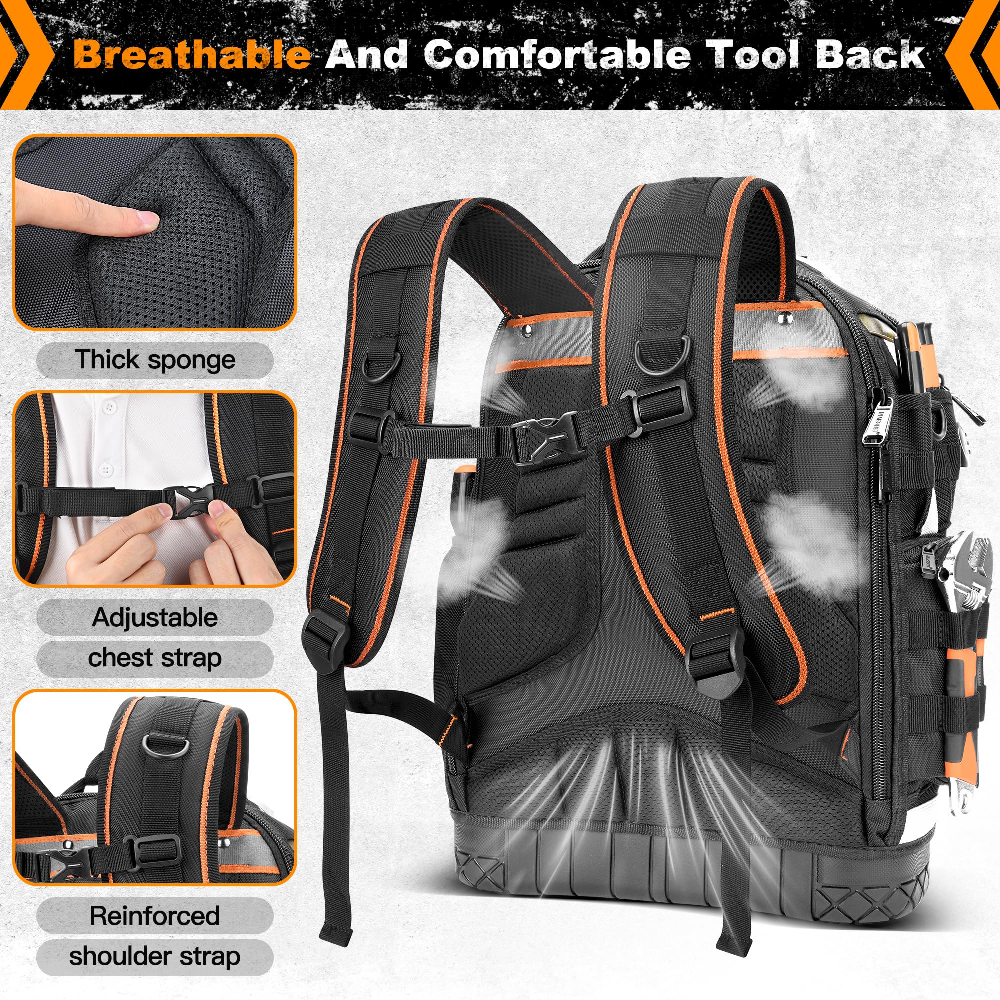 Tool Backpack Bag, Electrician Tool Bag 78-Pockets & Loops Tools Bag HVAC Tool Bags for Men, Heavy Duty Storage Construction tools Backpack