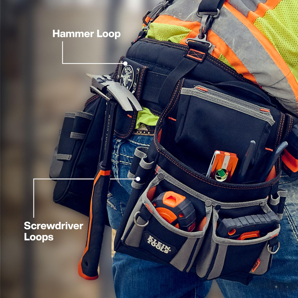 Klein Tools Tool Rig, Padded Tool Belt with Suspenders, 23 Pockets, Adjustable 30-52in Waist for Construction