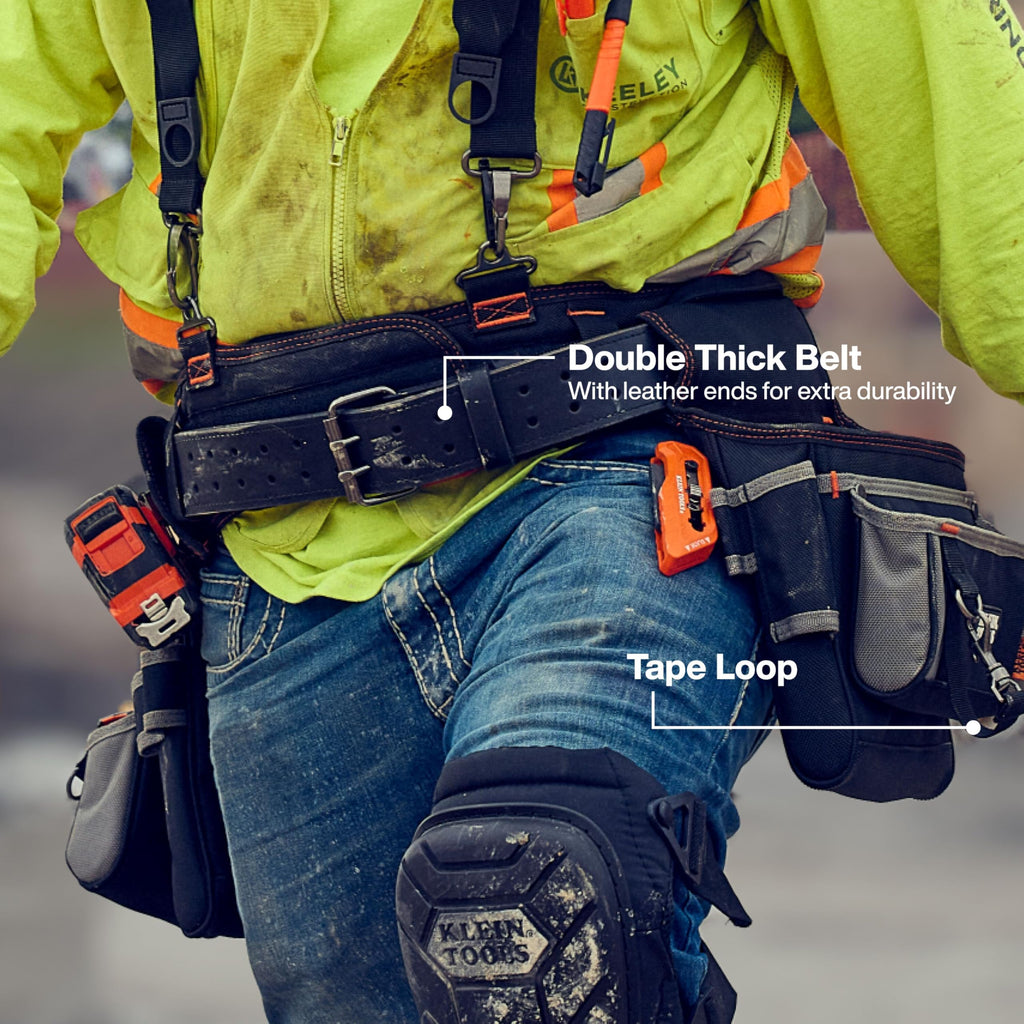 Klein Tools Tool Rig, Padded Tool Belt with Suspenders, 23 Pockets, Adjustable 30-52in Waist for Construction
